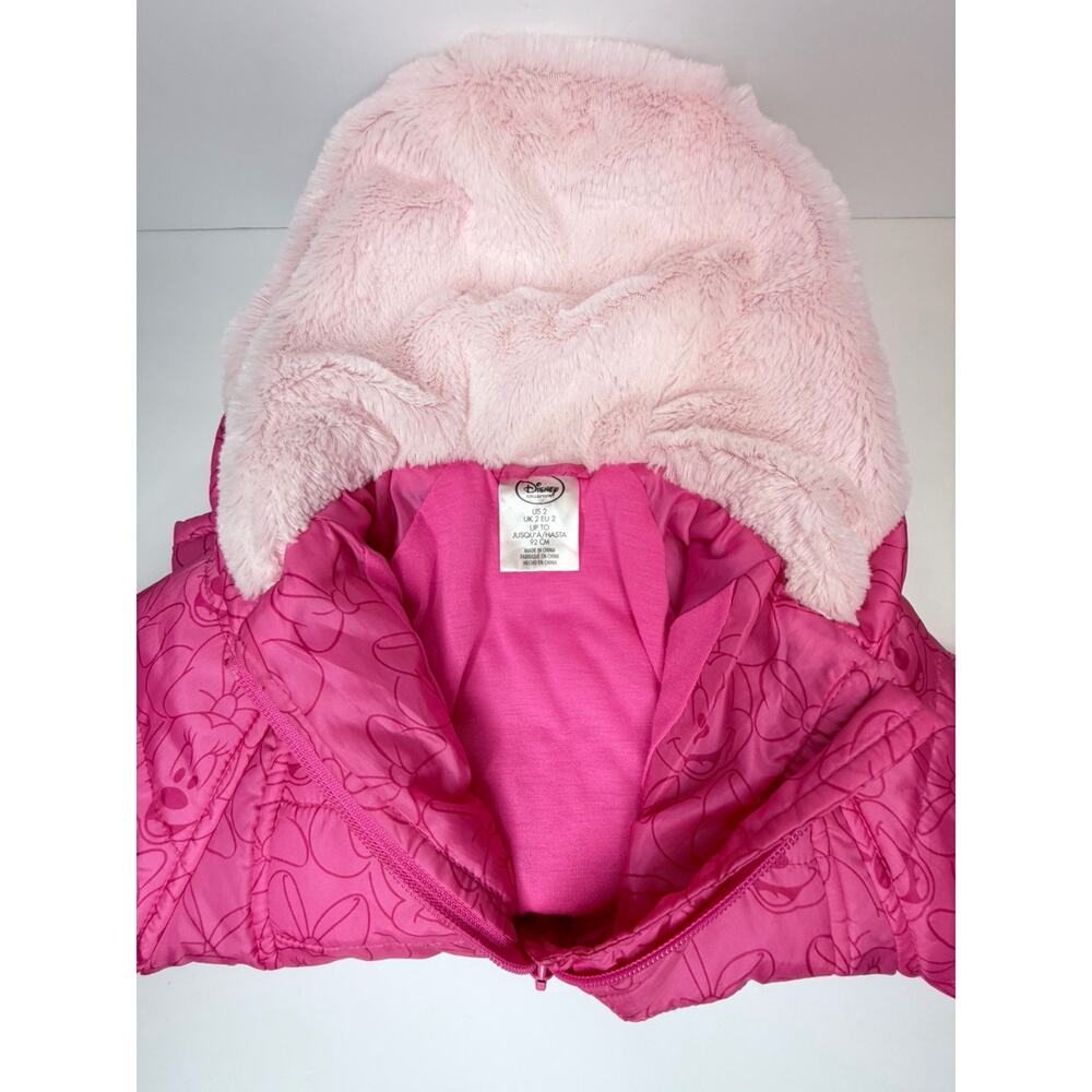 Disney‎ Collection Minnie Mouse All Over Print Hooded Puffer Jacket Pink Sz 2 - Picture 6 of 8